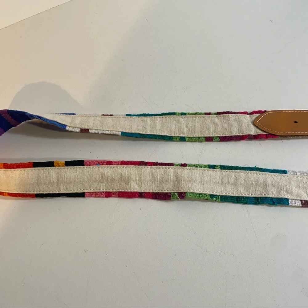Guatamalan Leather & Colorful Woven Fabric Belt Size Large